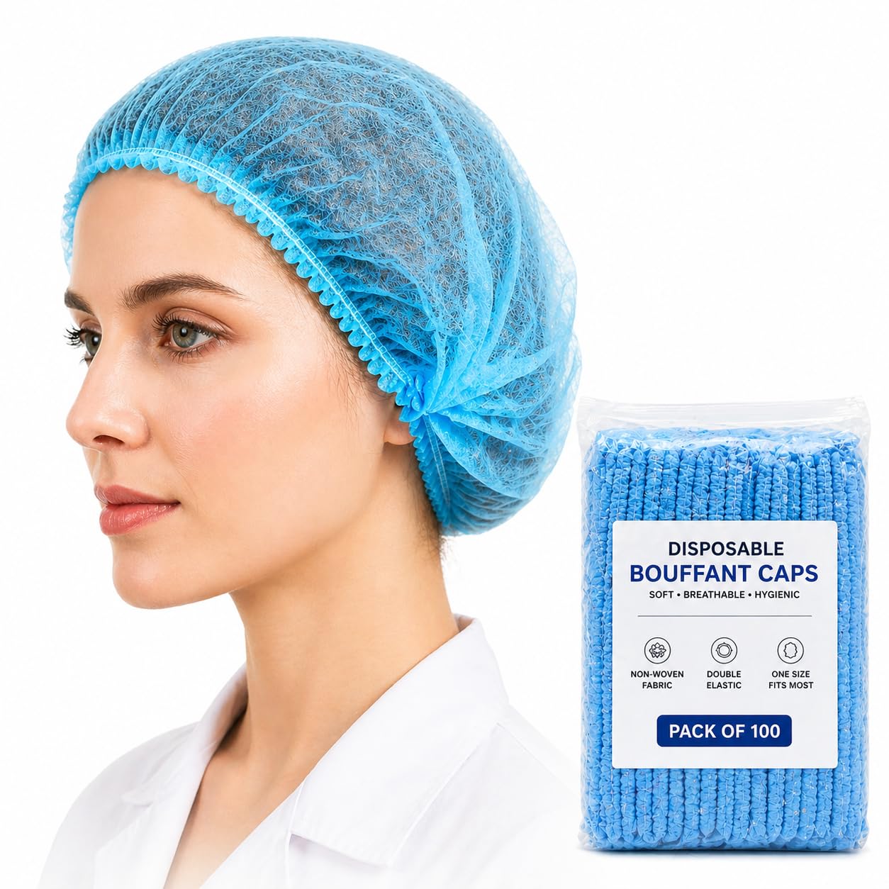 KODENIPR CLUB Disposable Blue Bouffant Caps (Pack of 100) – Non